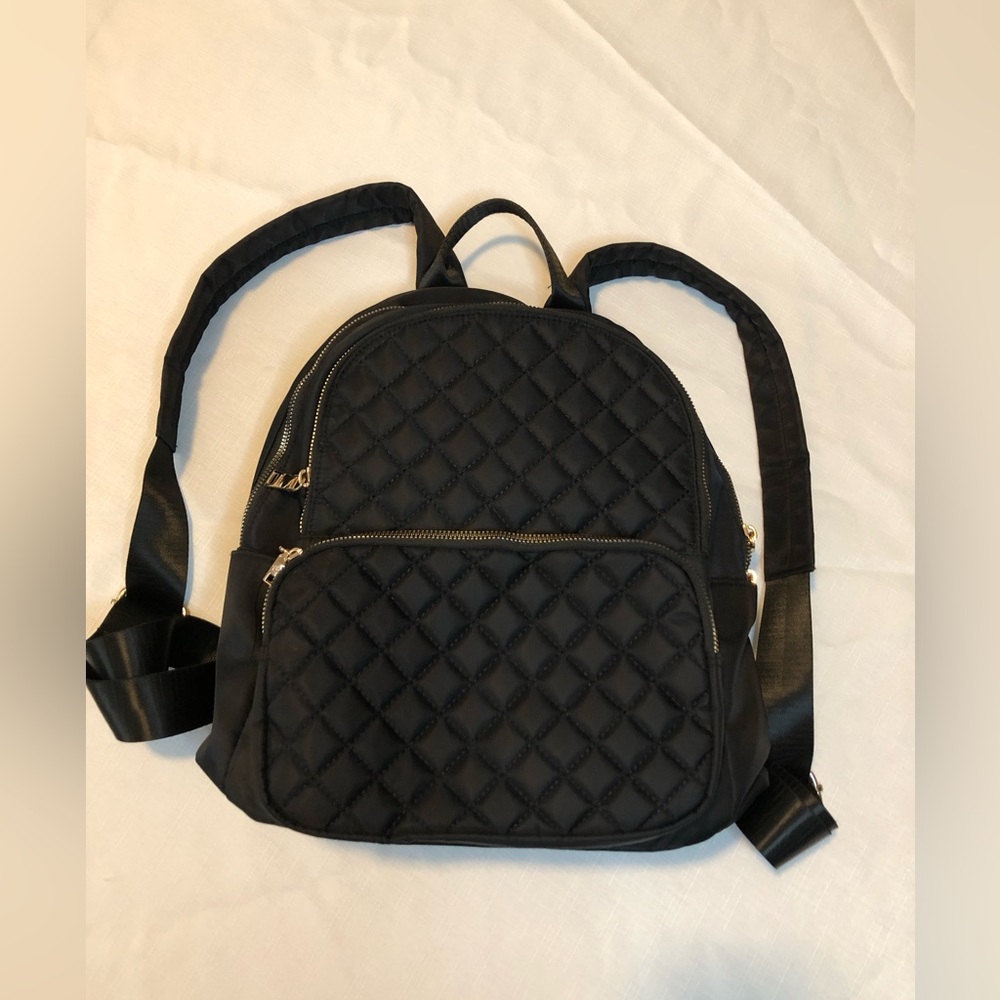 NEW Black Quesite Quilted Nylon Backpack